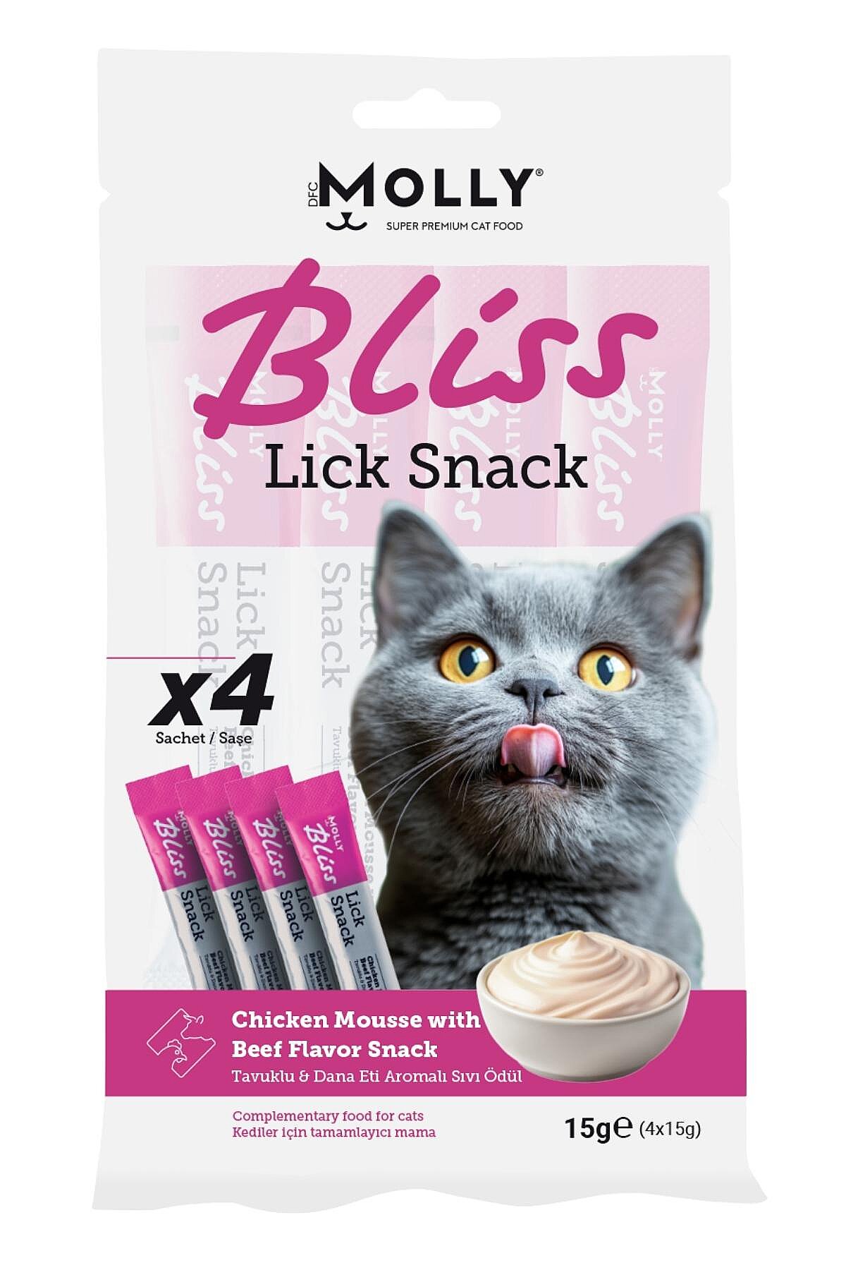 Molly Bliss Tavuklu ve Dana Etli Krema Kedi Ödül Maması 4x15gr