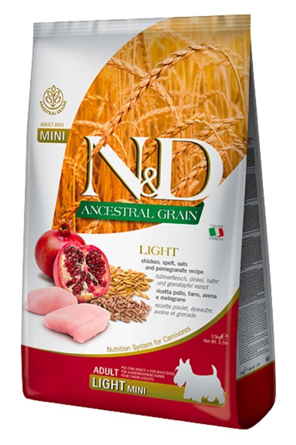 ND Düşük Tahıllı Light Mini Irk Tavuklu Narlı Yetişkin Köpek Maması 2.5kg