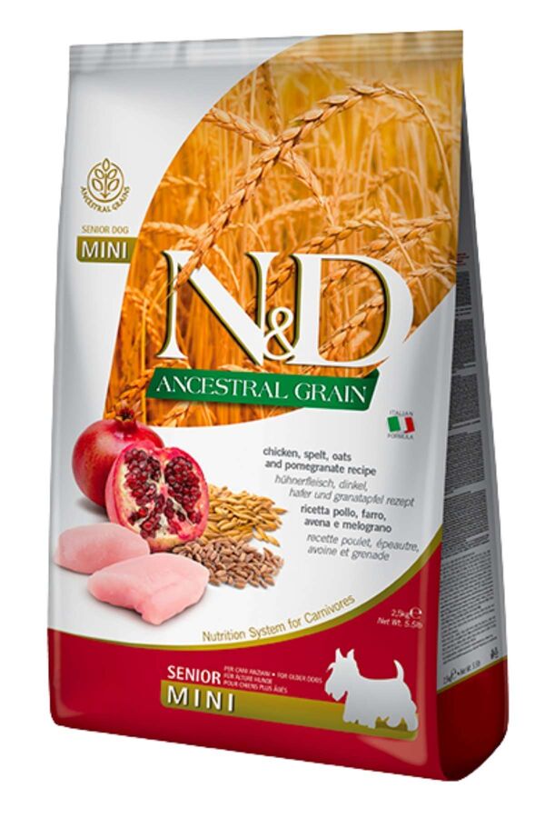 ND Düşük Tahıllı Tavuklu Narlı Mini Irk Yaşlı Köpek Maması 2.5kg