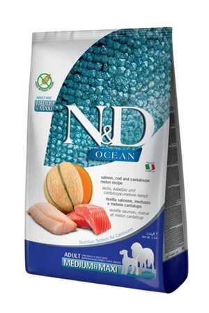 N&D - N&D Ocean Tahılsız Somon Morina Balığı Kavun Büyük ve Orta Irk Yetişkin Köpek Maması 2,5kg