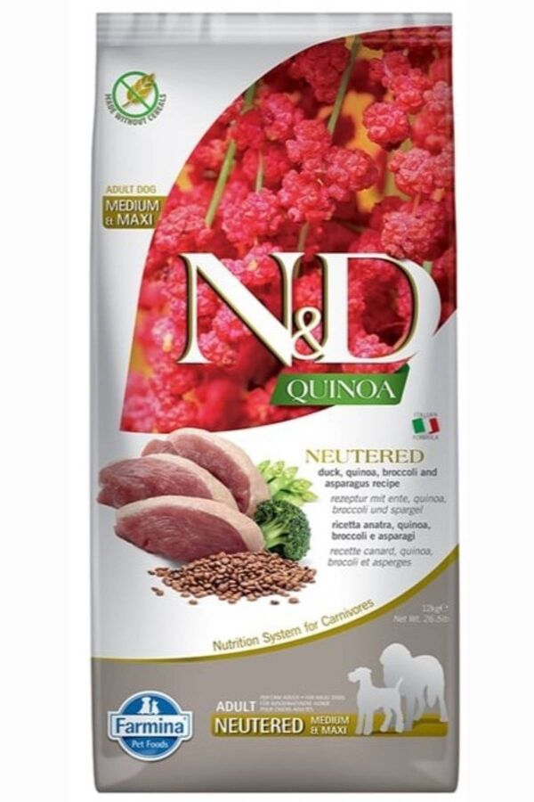 N&D Quinoa Kısırlaştırılmış Ördek ve Brokoli Büyük ve Orta Irk Yetişkin Köpek Maması 12kg