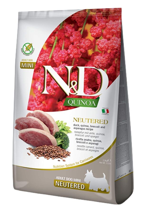 ND Quinoa Tahılsız Ördek Eti Brokoli ve Kuşkonmazlı Mini Irk Kısırlaştırılmış Köpek Maması 7kg