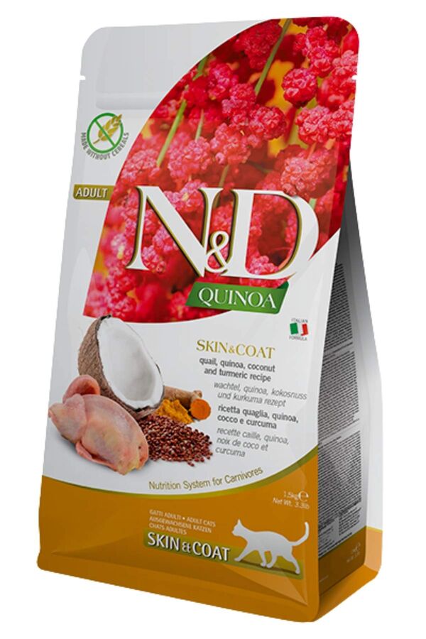 ND Quinoa Skin&Coat Hindistan Cevizli Bıldırcınlı Tahılsız Yetişkin Kedi Maması 5kg
