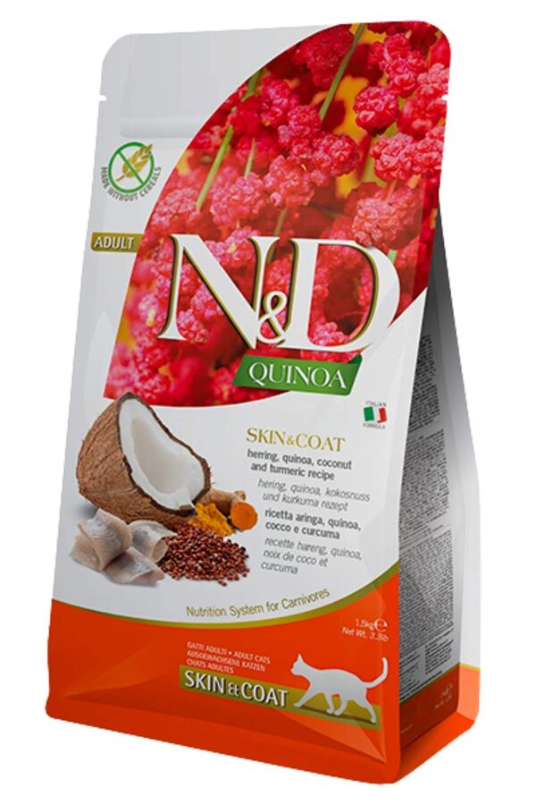 ND Quinoa Tahılsız Skin&Coat Ringa Balıklı Yetişkin Kedi Maması 1.5kg