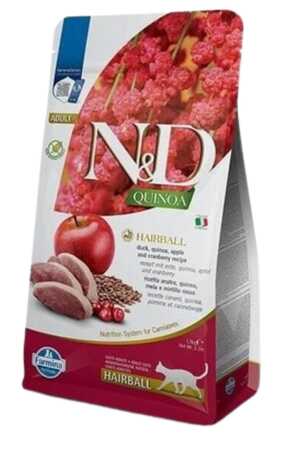 N&D - N&D Quinoa Tüy Yumağı Önleyici Ördekli Elmalı ve Kızılcıklı Tahılsız Yetişkin Kedi Maması 1,5kg