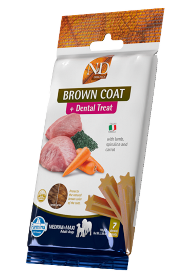 N&D Treat Dental Brown Kuzu Havuç Patates ve Spirulina Orta ve Büyük Irk Köpek Ödülü 100gr (7 Adet)