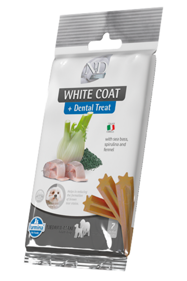 N&D Treat Dental White Levrek Rezene ve Spirulina Orta ve Büyük Irk Köpek Ödülü 100gr (7adet)