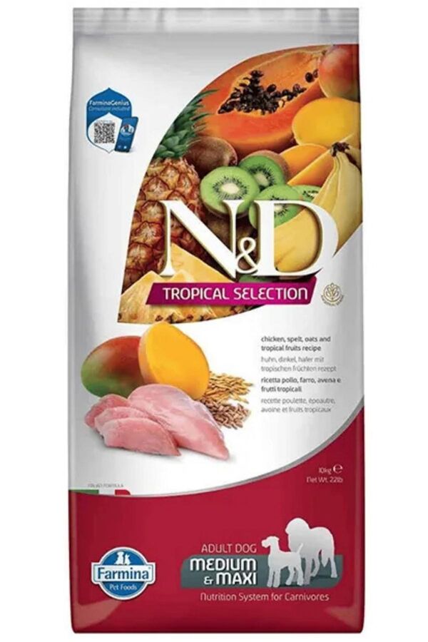 N&D Tropical Selection Tavuklu ve Tropikal Meyveli Orta ve Büyük Irk Yetişkin Köpek Maması 10Kg