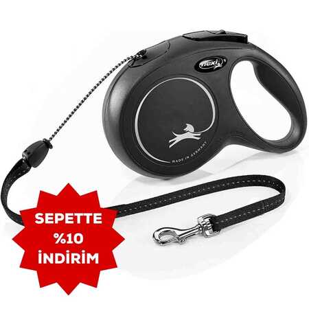 FLEXI - New Classic 8m İpli Medium (M) Siyah Gezdirme Kayışı