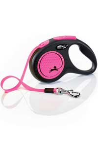 FLEXI - New Neon Pembe Small (S) 5m Şerit Gezdirme Kayışı