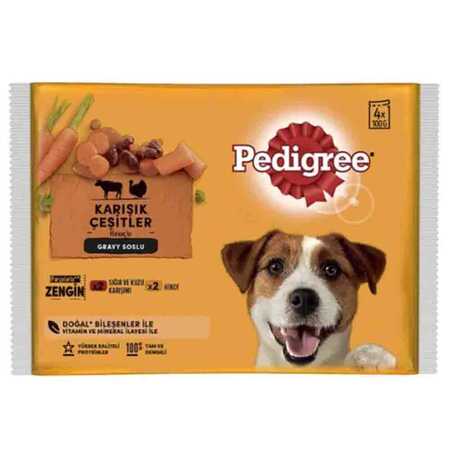 PEDIGRE - Pedigree Pouch Sığır Etli, Kuzulu ve Hindili Yetişkin Köpek Konservesi 4x100gr