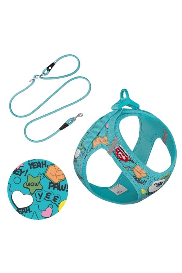 Curli Set Vest Harness Air-Mesh Le25 Comic+Leash Turkuaz S