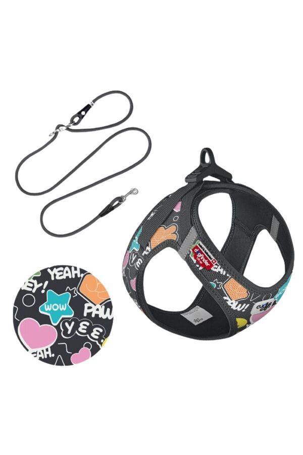 Curli Set Vest Harness Air Mesh Le25 Comic+Leash Black XS