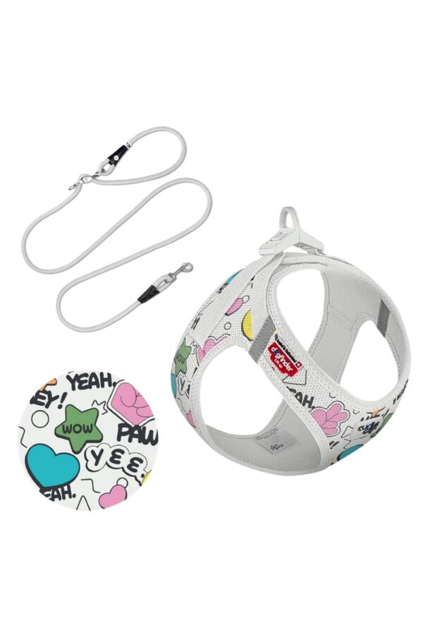 Curli Set Vest Harness Air-Mesh Le25 Comic+Leash Light-Gray XS