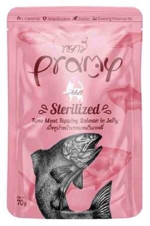 PRAMY - Pramy Jöle İçinde Somonlu ve Ton Balıklı Kısırlaştırılmış Kedi Konservesi 70gr