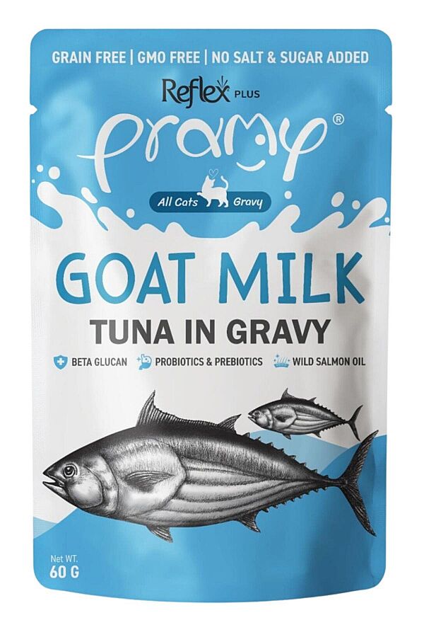 Reflex Plus Pramy Goat Milk Sos İçerisinde Keçi Sütlü ve Ton Balıklı Kedi Konservesi 60gr - 1