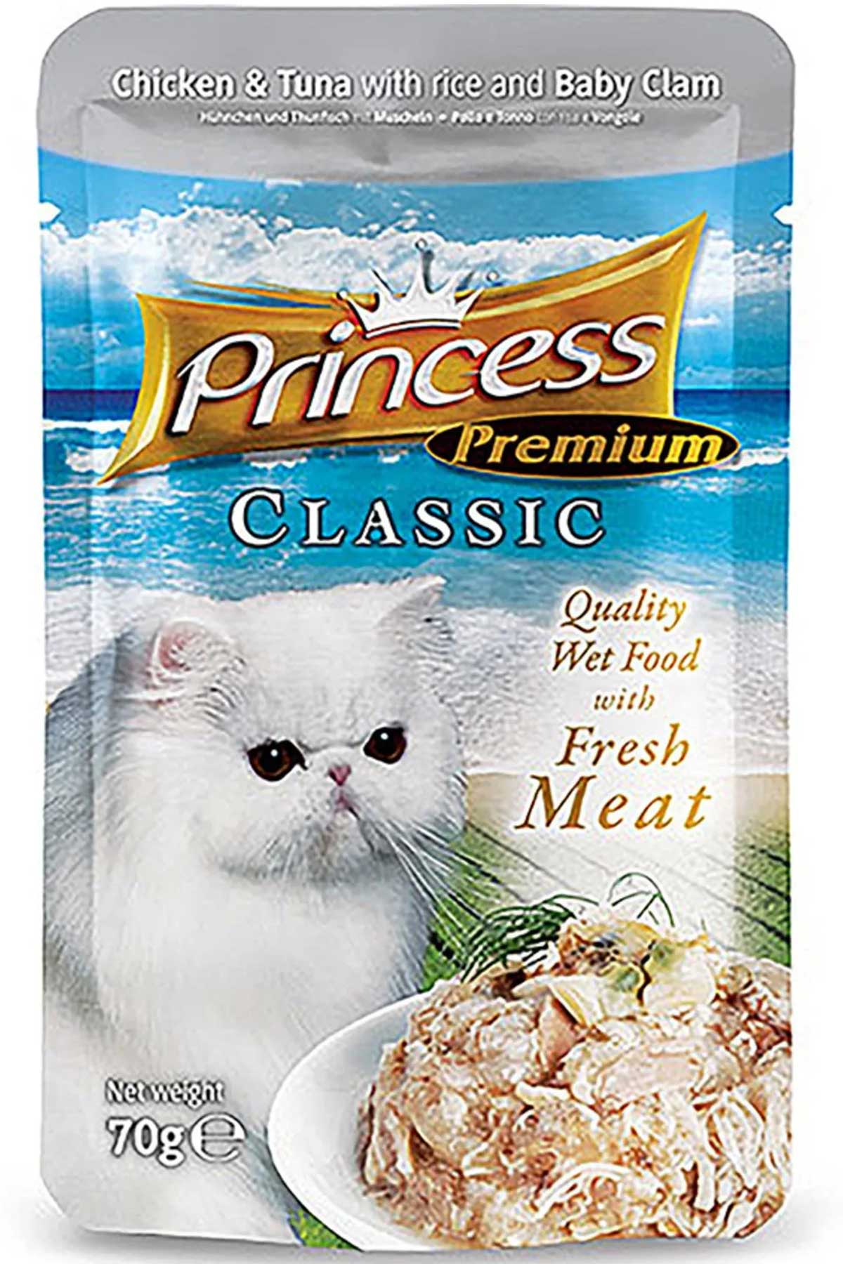 Princess Classic Gold Pouch Tavuklu Ton Balıklı İstiridyeli ve Pirinçli Yetişkin Kedi Konservesi 70gr Princess Classic Gold Pouch Tavuklu Ton Balıklı İstiridyeli ve Pirinçli Yetişkin Kedi Konservesi 70gr