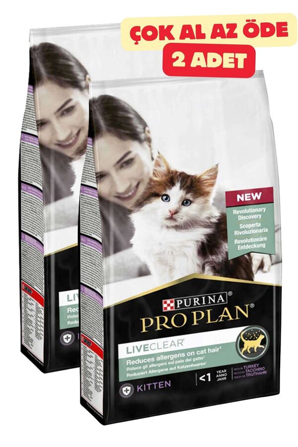 Pro Plan LiveClear Alerjen Azaltan Hindili Yavru Kedi Maması 2'li Paket (1,4kg+1,4kg)