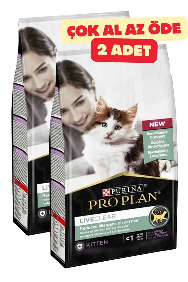 Pro Plan LiveClear Alerjen Azaltan Hindili Yavru Kedi Maması 2'li Paket (1,4kg+1,4kg)