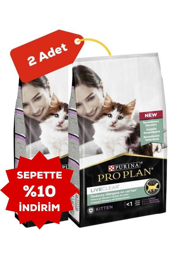 Pro Plan LiveClear Alerjen Azaltan Hindili Yavru Kedi Maması 2'li Paket (1,4kg+1,4kg)