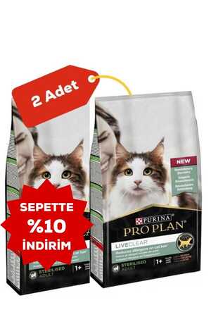 Pro Plan LiveClear Alerjen Azaltan Somonlu Kısırlaştırılmış Kedi Maması 2'li Paket (1,4kg+1,4kg) - Thumbnail