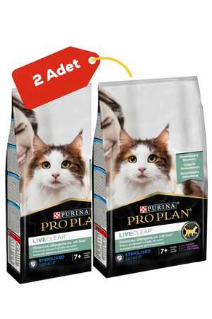 Pro Plan Liveclear Hindili Kısırlaştırılmış Yaşlı Kedi Maması 2'li Paket (1,4kg+1,4kg) - Thumbnail