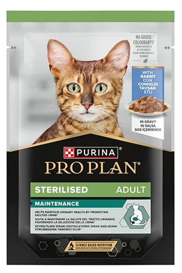 Pro Plan Sos İçerisinde Pouch Tavşanlı Kısırlaştırılmış Kedi Konservesi 85gr - 1