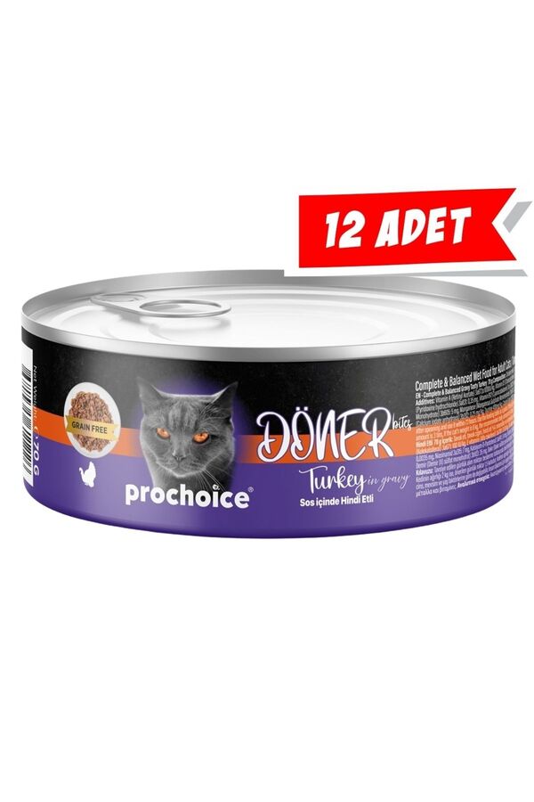 Prochoice Döner Sos İçinde Hindi Etli Tam ve Dengeli Yetişkin Kedi Konservesi 12x70gr 12'li