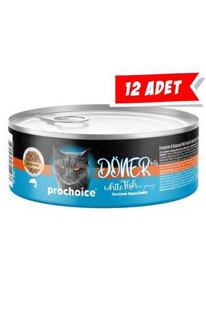 PRO CHOICE - Prochoice Döner Sos İçinde Beyaz Balıklı Tam ve Dengeli Yetişkin Kedi Konservesi 12x70gr 12'li