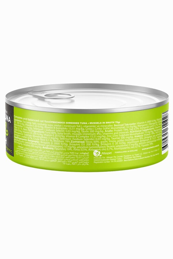 Prochoice Tahılsız Hipoalerjenik Tiftiklenmiş Tuna Balıklı ve Midyeli Yetişkin Kedi Konservesi 70gr
