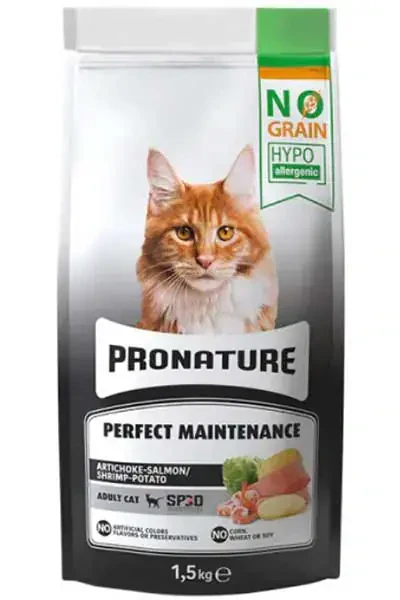Pronature Hipoalerjenik Tahılsız Somon Karides ve Enginarlı Yetişkin Kedi Maması 1,5kg