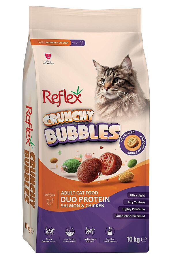 Reflex Crunchy Bubbles Duo Protein Somon Balıklı ve Tavuklu Yetişkin Kedi Maması 10kg - 1