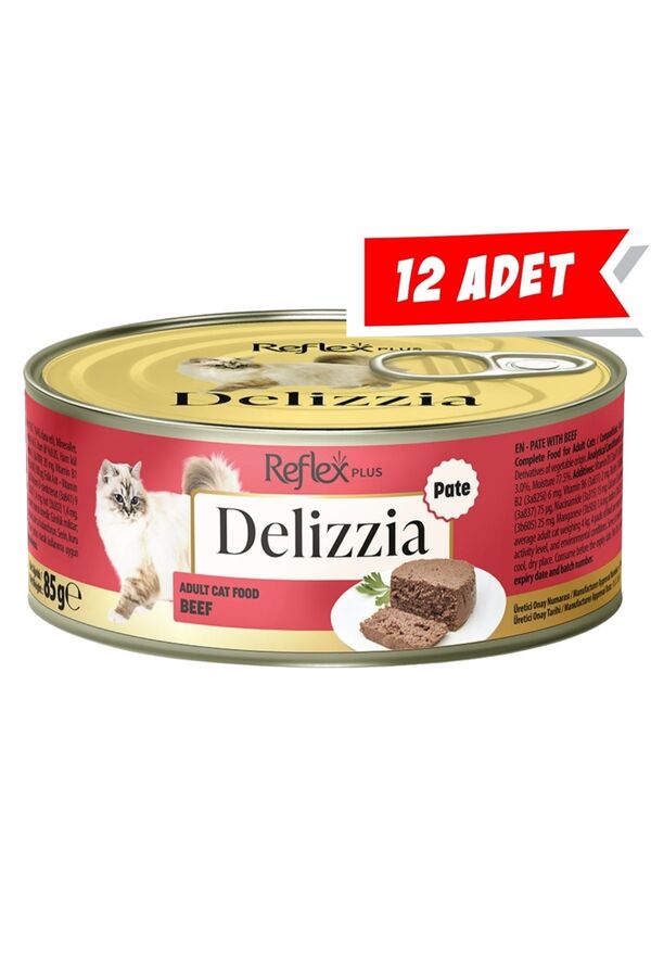 Reflex Plus Delizzia Kıyılmış Dana Etli Pate Yetişkin Kedi Konservesi (12x85gr) 12li