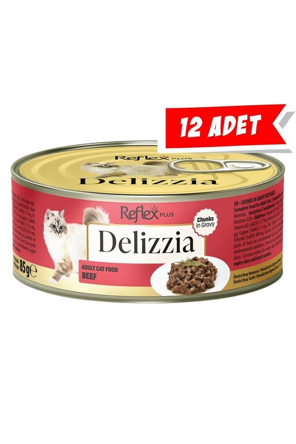 Reflex Plus Delizzia Sos İçinde Parça Etli Dana Etli Yetişkin Kedi Konservesi (12x85gr) 12li