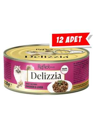 REFLEX - Reflex Plus Delizzia Sos İçinde Parça Etli Tavuklu ve Ciğerli Yetişkin Kedi Konservesi (12x85gr)