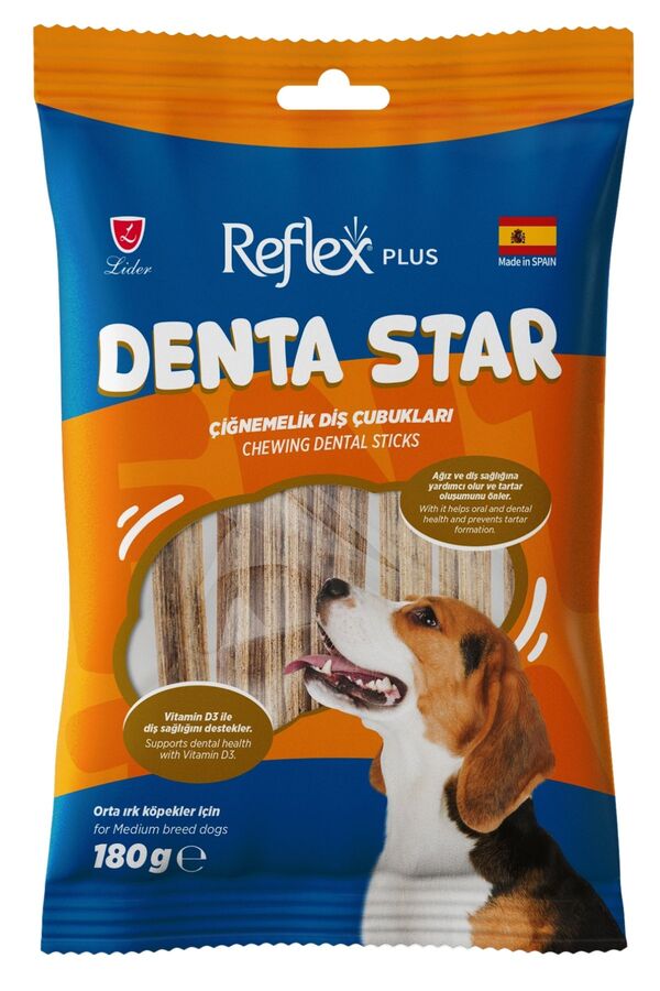 Reflex Plus Dentastar Chewing Dental Sticks Orta Irk Yetişkin Köpek Çiğnemelik Diş Çubukları 180gr