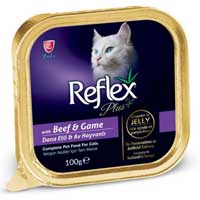 REFLEX - Reflex Plus Jöle İçinde Biftekli ve Av Hayvanlı Parça Etli Yetişkin Kedi Konservesi 100gr