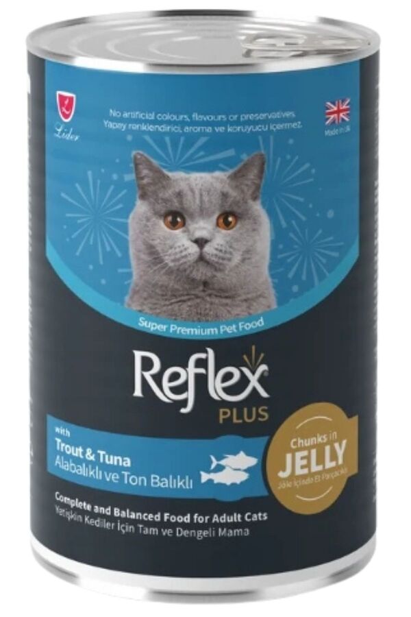 Reflex Plus Jöle İçinde Et Parçacıklı Alabalıklı ve Ton Balıklı Yetişkin Kedi Konservesi 400gr