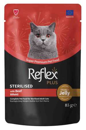 REFLEX - Reflex Plus Jöle İçinde Et Parçacıklı Biftekli Kısırlaştırılmış Kedi Konservesi 85gr