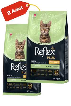 REFLEX - Reflex Plus Kısırlaştırılmış 38/18 Tavuklu Yavru Kedi Maması 2x1,5kg