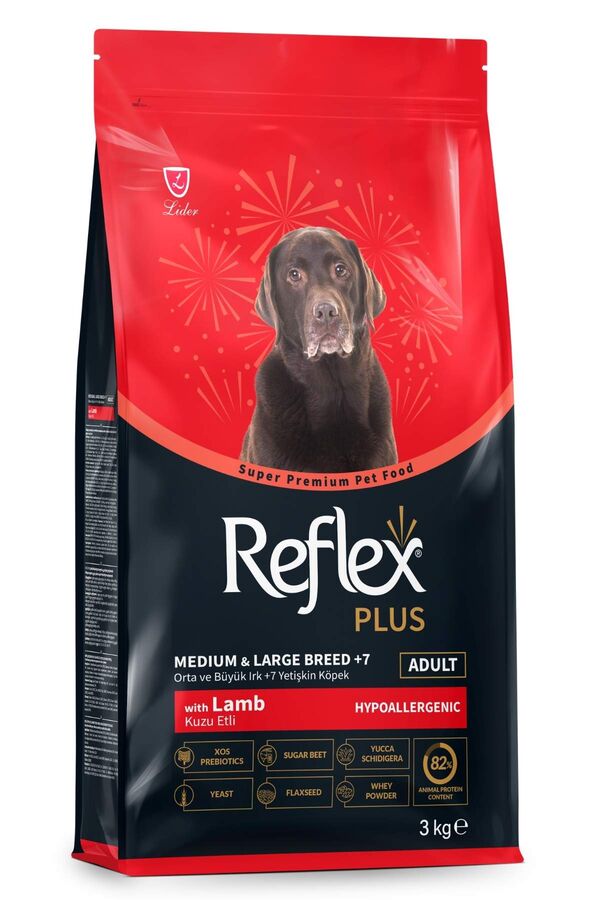 Reflex Plus Kuzu Eti ve Pirinçli Orta ve Büyük Irk +7 Yaşlı Köpek Maması 3kg