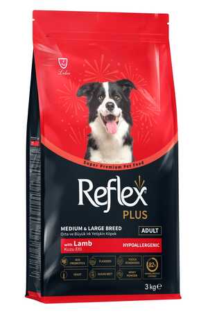 REFLEX - Reflex Plus Kuzu Eti ve Pirinçli Orta ve Büyük Irk Yetişkin Köpek Maması 3kg