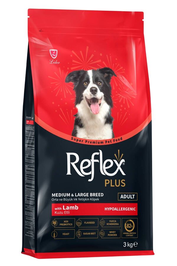 Reflex Plus Kuzu Eti ve Pirinçli Orta ve Büyük Irk Yetişkin Köpek Maması 3kg