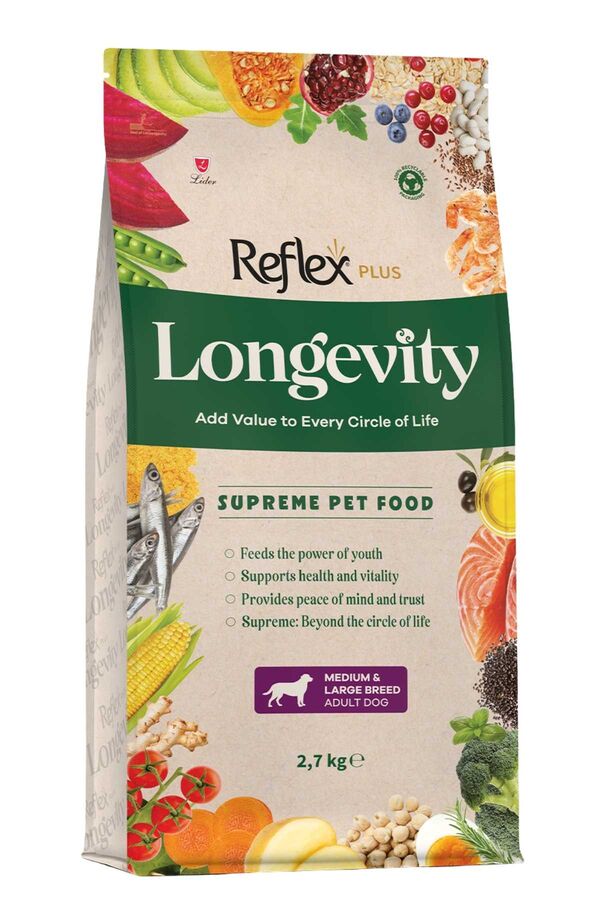 Reflex Plus Longevity Hipoalerjenik Orta ve Büyük Irk Yetişkin Köpek Maması 2.7kg - 1