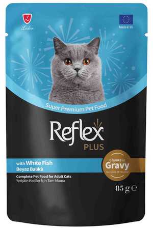REFLEX - Reflex Plus Sos İçinde Et Parçacıklı Beyaz Balıklı Yetişkin Kedi Konservesi 85gr