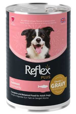 REFLEX - Reflex Plus Sos İçinde Et Parçacıklı Somonlu Yetişkin Köpek Konservesi 400gr