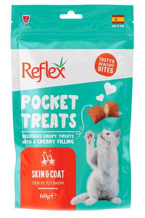Reflex Pocket Treats Deri ve Tüy Bakımı Yetişkin Kedi Ödül Maması 60gr - Thumbnail