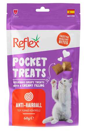 Reflex Pocket Treats Tüy Yumağı Kontrolü Yetişkin Kedi Ödül Maması 60gr - Thumbnail