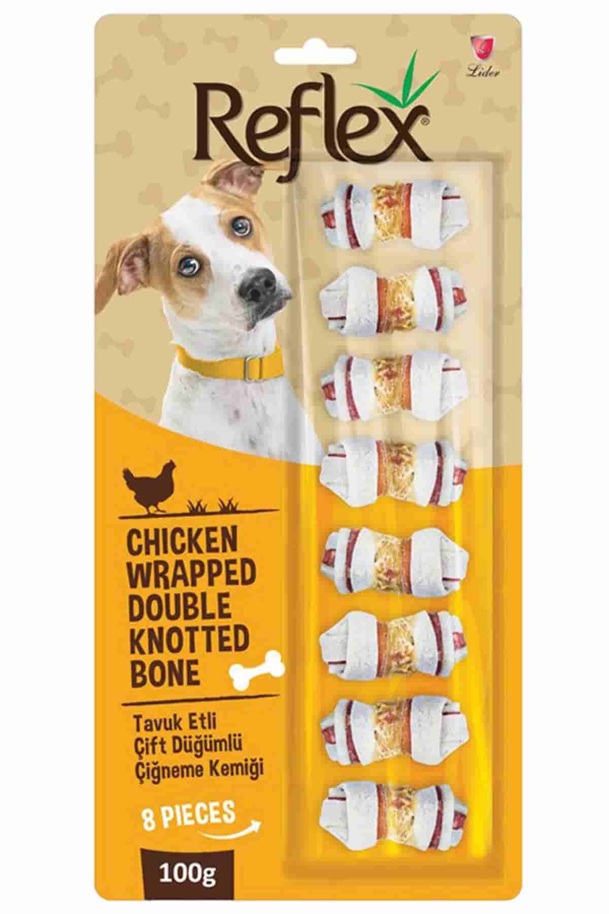 Reflex Tavuk Etli Çift Düğümlü Köpek Ödül Kemiği 100gr 8li