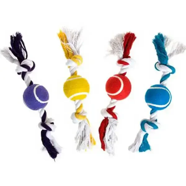 FLAMINGO - Renkli İki Düğümlü Tenis Topu Köpek Oyuncağı 30cm